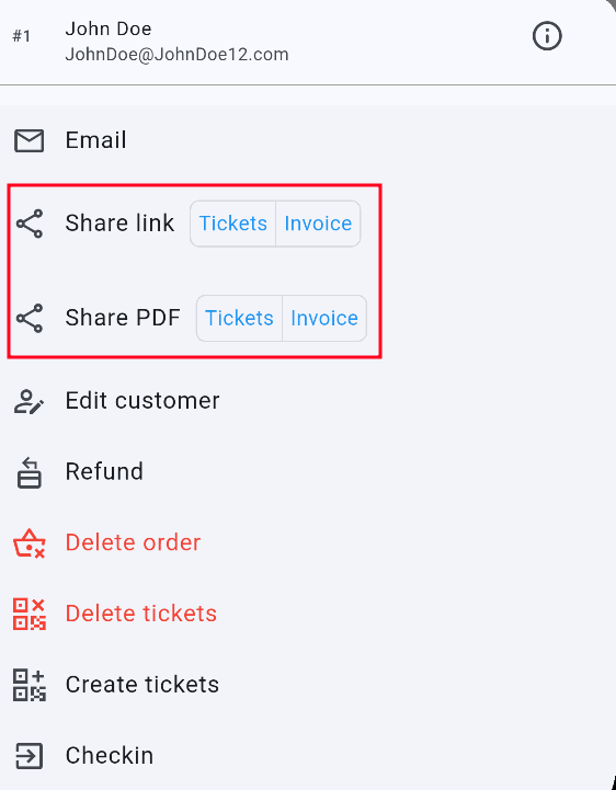 Share tickets/invoice