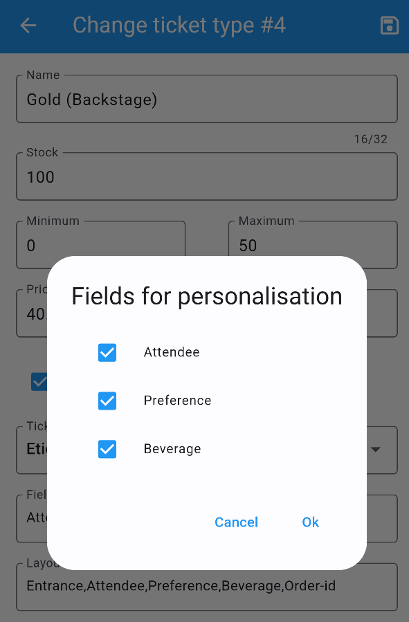 Select personalisation fields