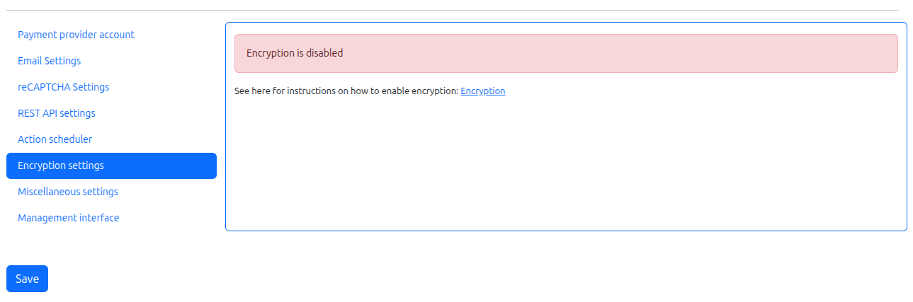 Settings - encryption